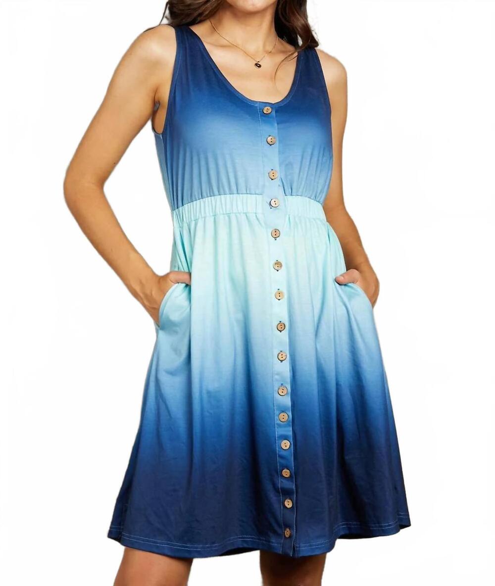 NEW DOUBLE TAKE scoop neck buttoned sleeveless magic mini dress in blue